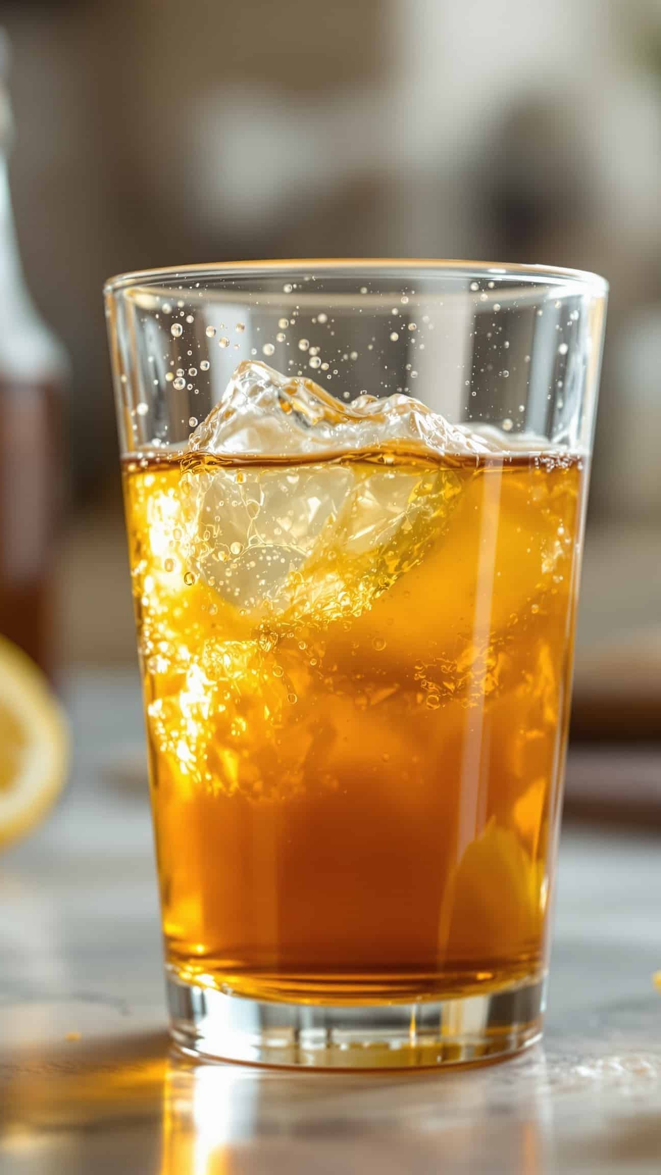 Close-up of ambre-doré ACV before meal drink.