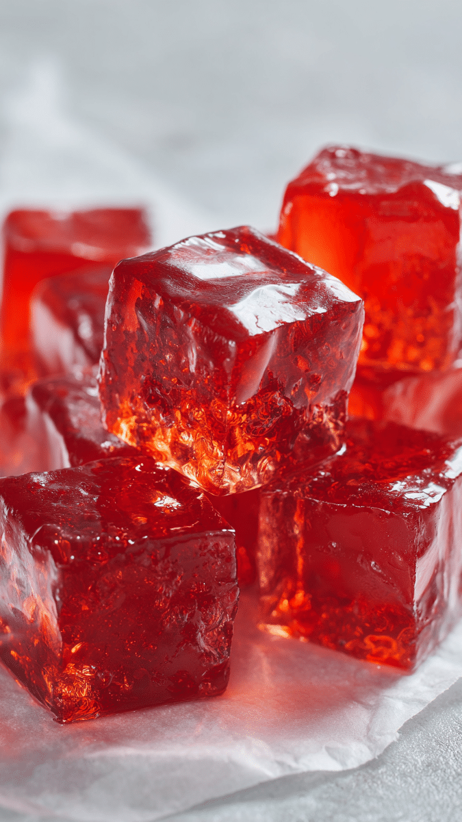 Close-up of strawberry gelatin texture