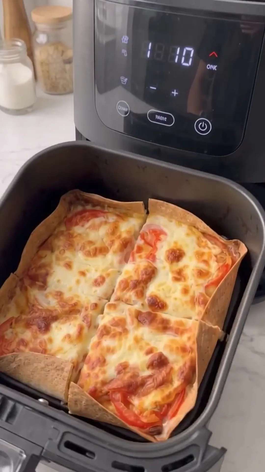 Air Fryer Smoked Turkey, Tomato & Mozzarella Tortilla – Cooking pizza in an air fryer