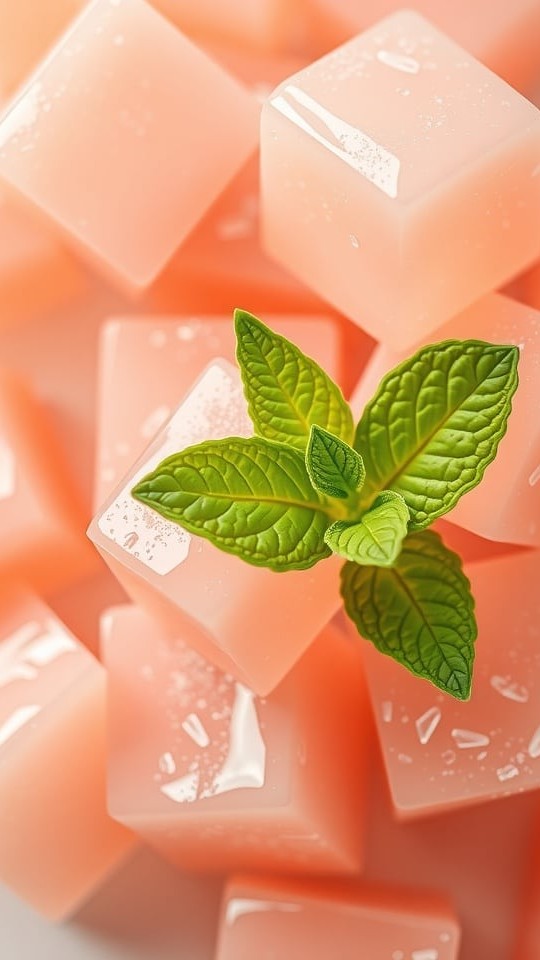 Close-up of pink Apple Cider Vinegar Gummies with mint leaf.