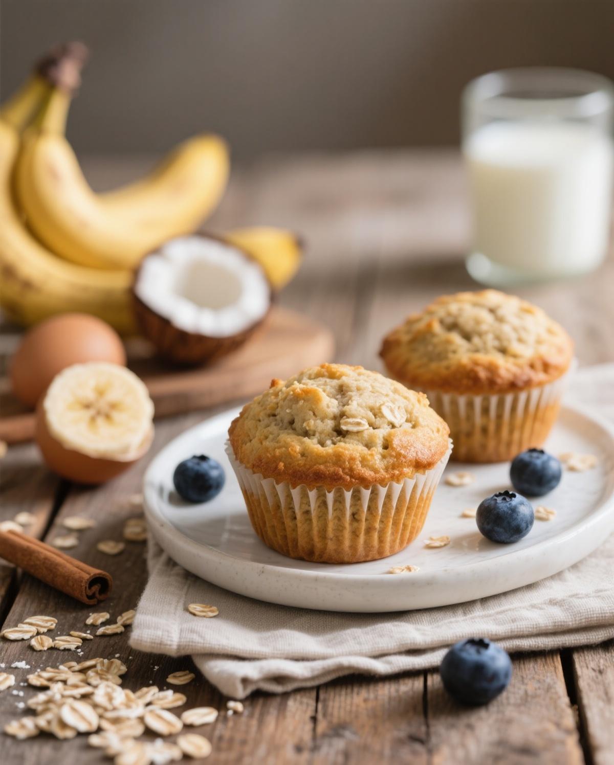 Mixing banana oatmeal muffin batter in a bowl