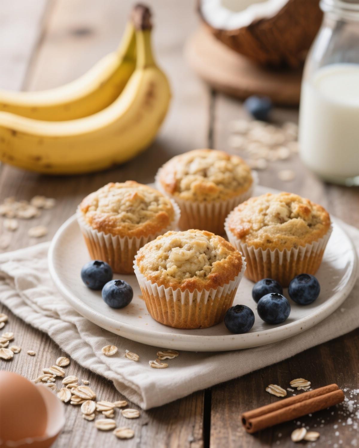 A perfect banana oatmeal muffin with a tender crumb