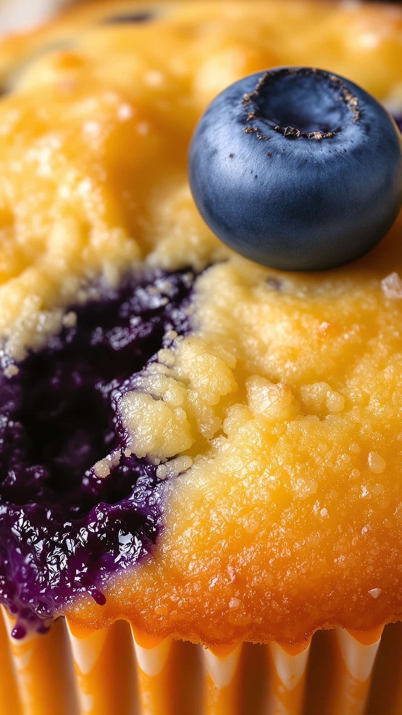 Close-up of a single healthy blueberry muffin.