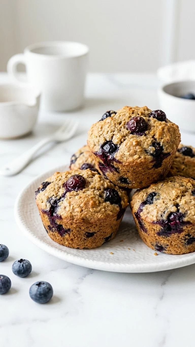 Close-up of a blueberry protein muffin