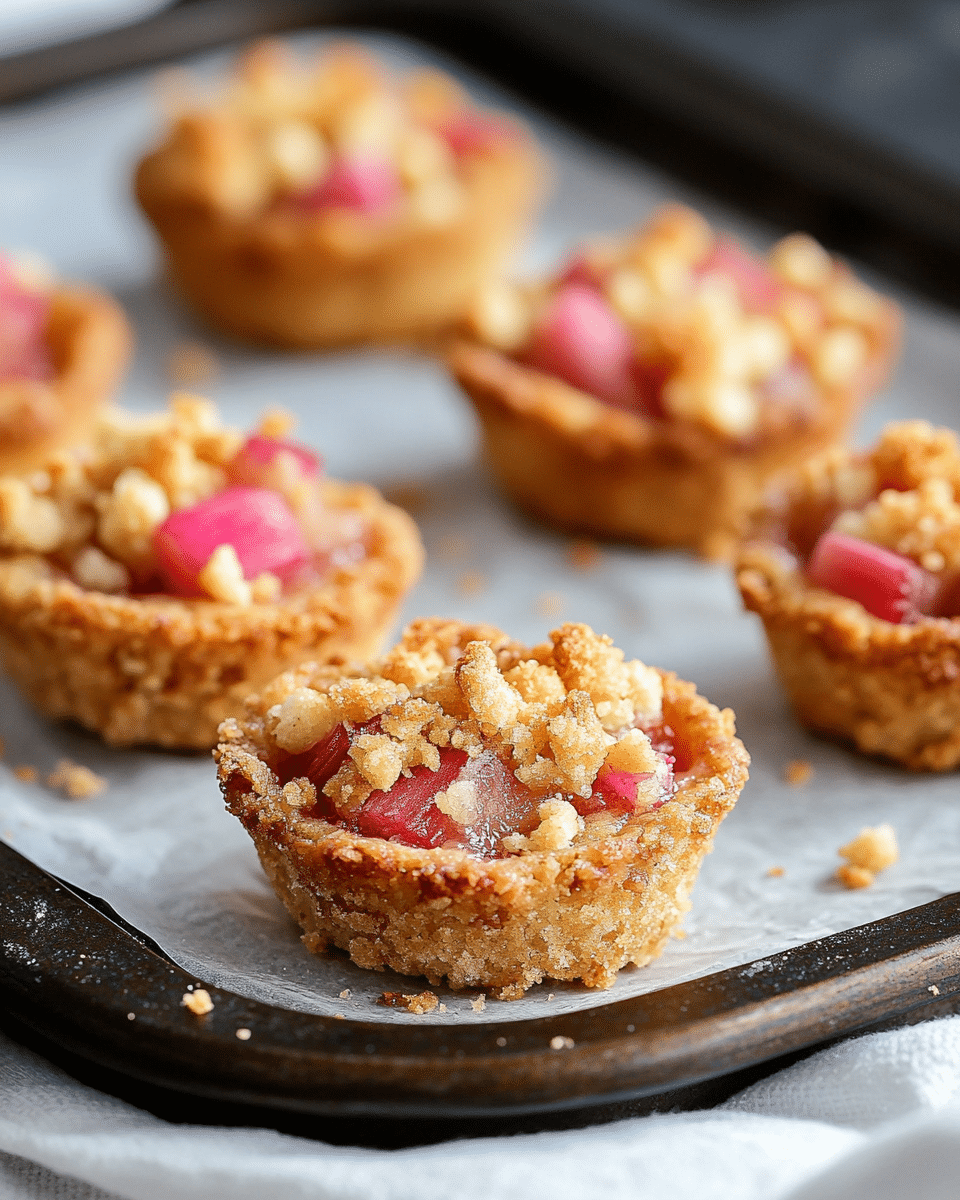 Close-up of rhubarb crumble bite texture