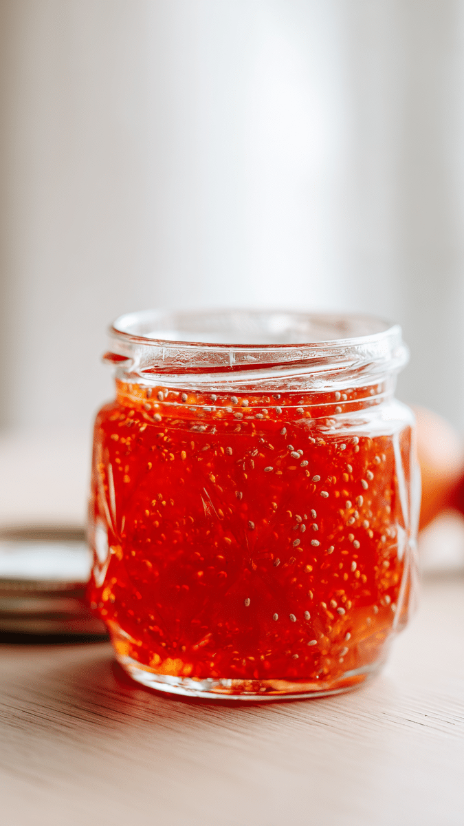 Close-up of chia seed gelatin texture