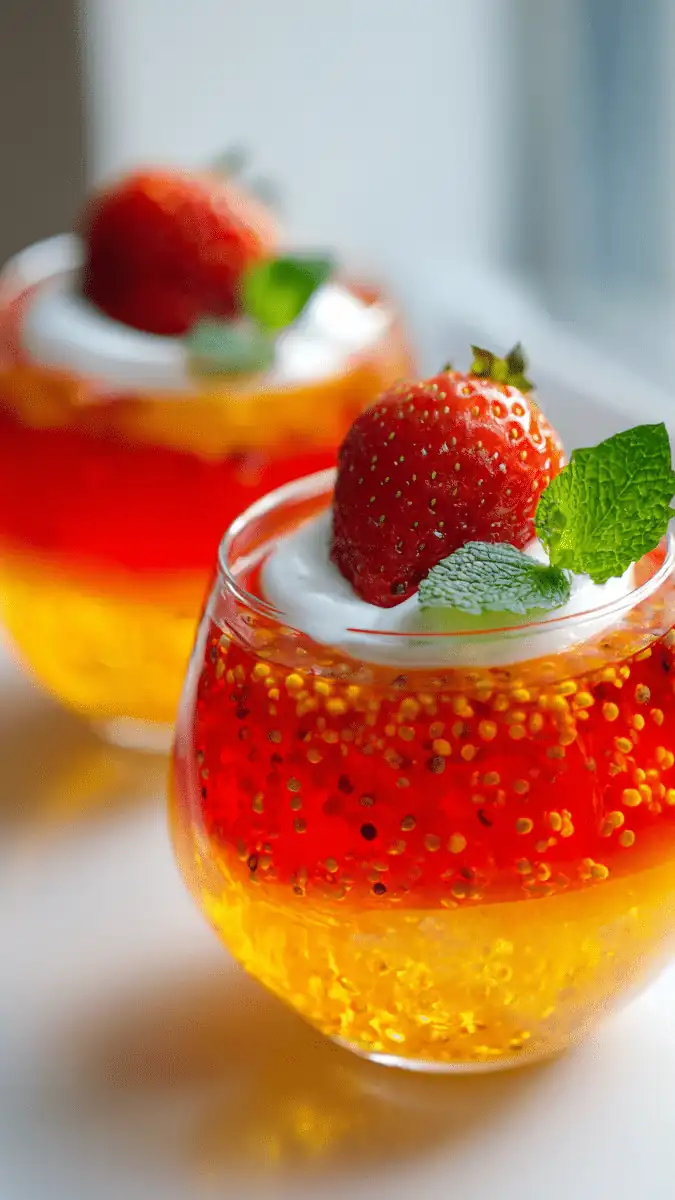 Close-up of chia seed pear jello texture