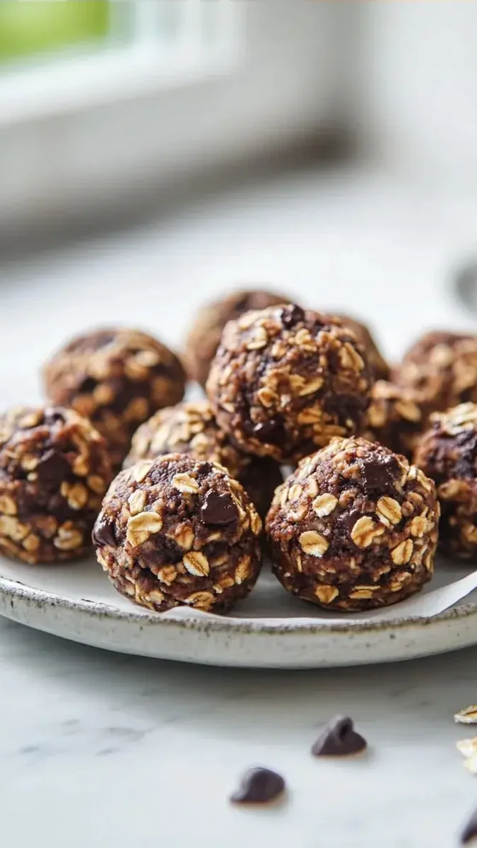 Close-up of a chocolate chip protein ball