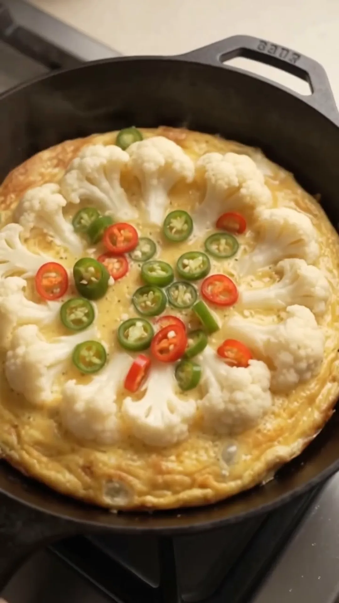 Crispy Cauliflower Chili Omelet Recipe – cooking an omelette with cauliflower and chili peppers