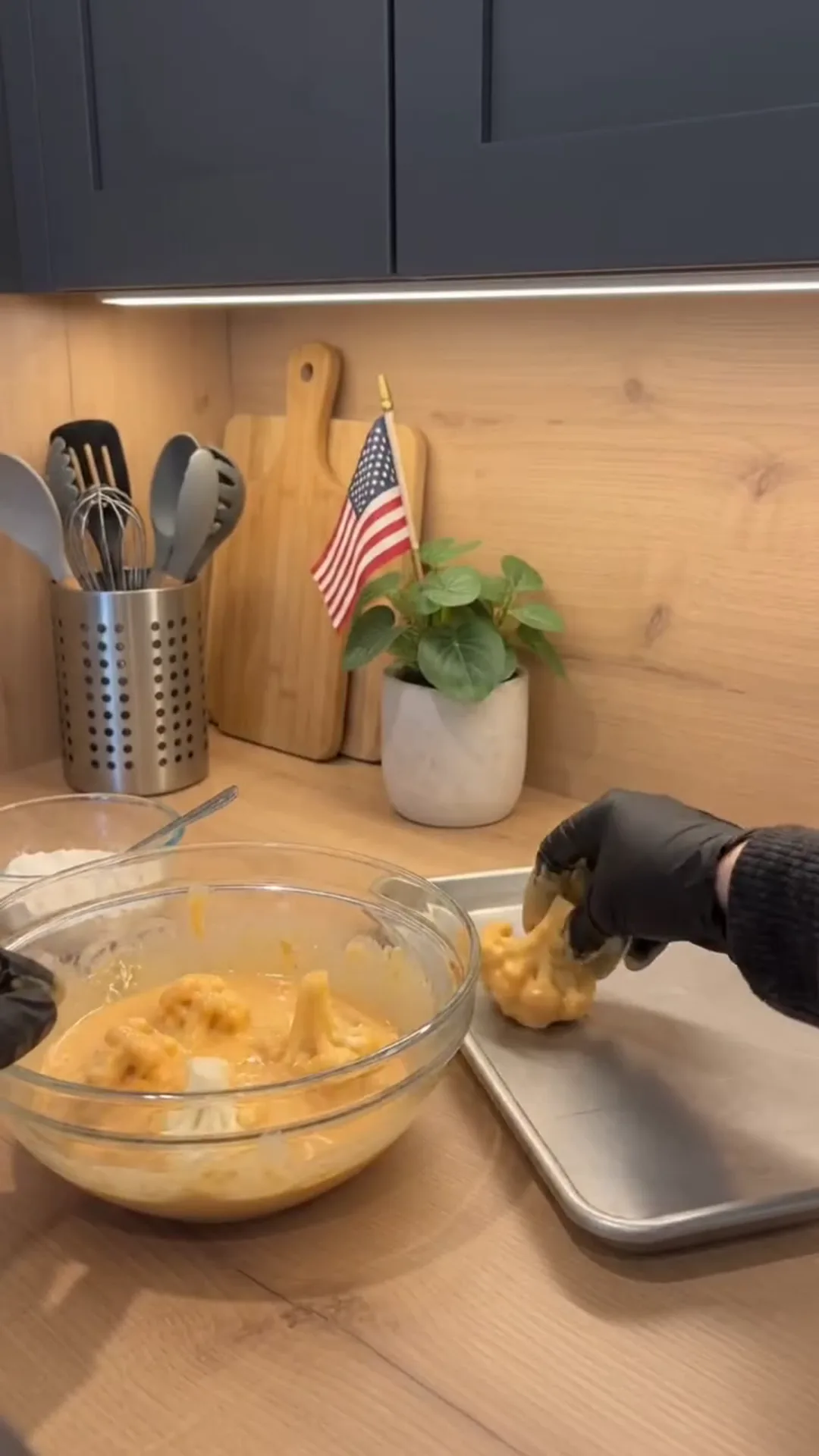 Crispy Oven-Baked Cauliflower Bites with Garlic Yogurt – mixing ingredients in a bowl