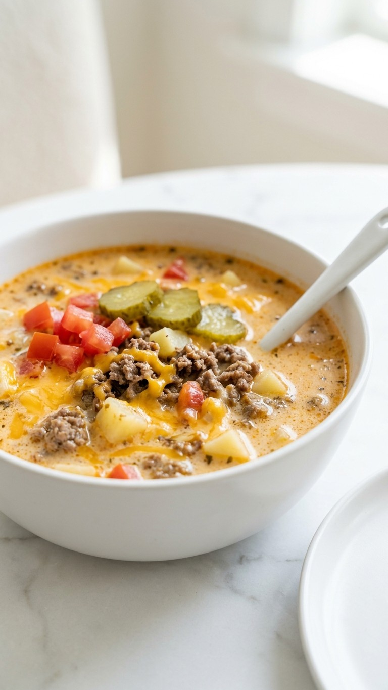 Crockpot Cheeseburger & Hamburger Soup