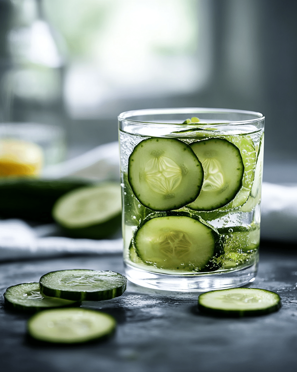 Close-up of cucumber detox drink