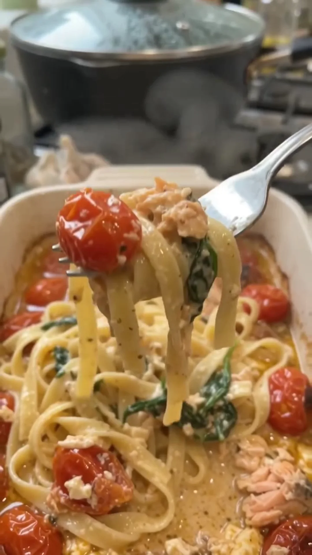 Easy Baked Salmon and Feta Pasta with Creamy Sauce
