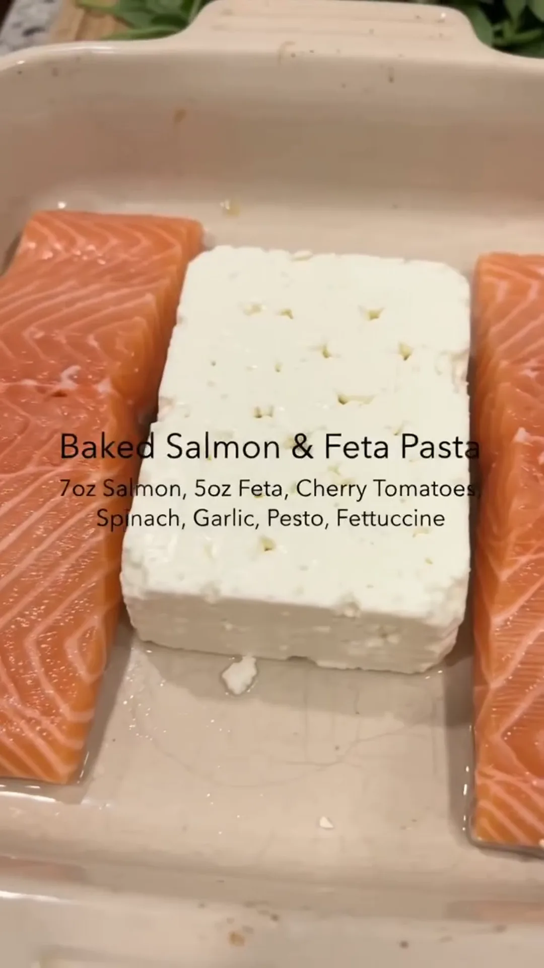 Easy Baked Salmon and Feta Pasta with Creamy Sauce – salmon and feta pasta being prepared in a baking dish