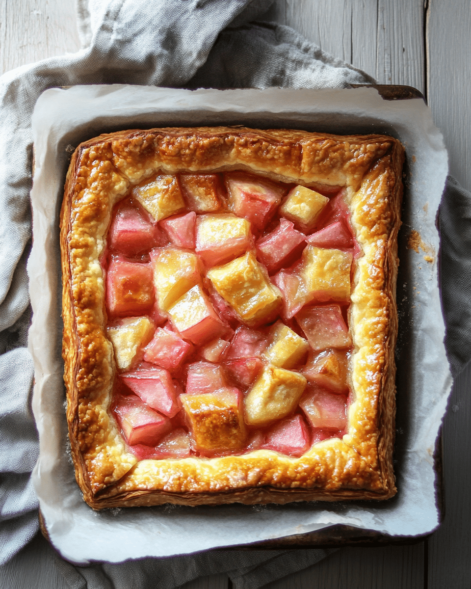 Close up of rhubarb tart slice