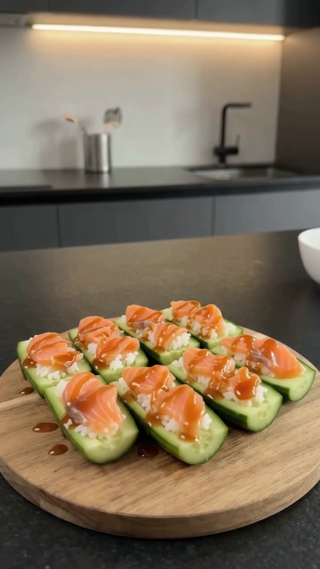 Easy Smoked Salmon Cucumber Sushi Boats