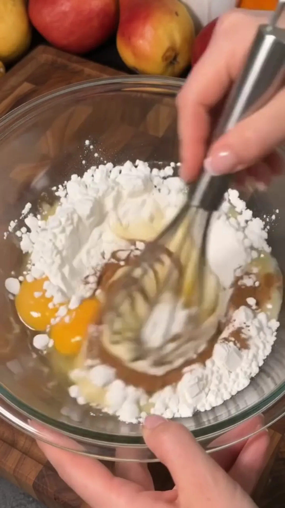 Elegant Apple Phyllo Pie with Cream Cheese Filling – whisking ingredients in a bowl