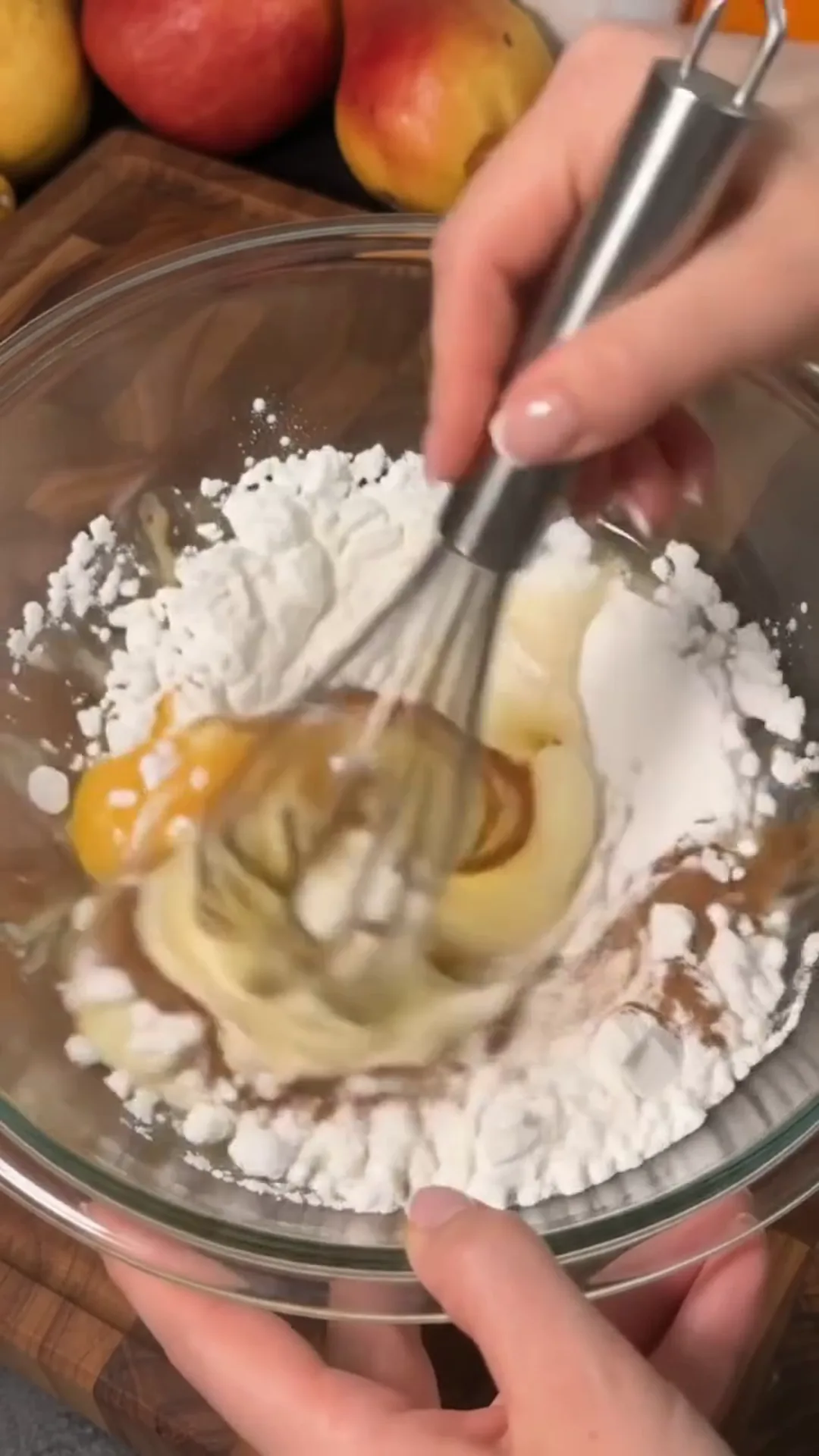 Elegant Apple Phyllo Pie with Cream Cheese Filling – whisking ingredients in a bowl
