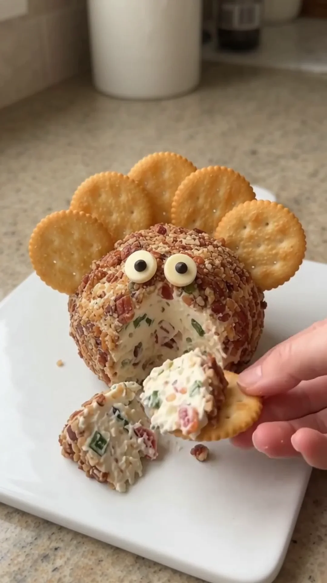 Festive Thanksgiving Turkey Cheese Ball with Crispy turkey bacon