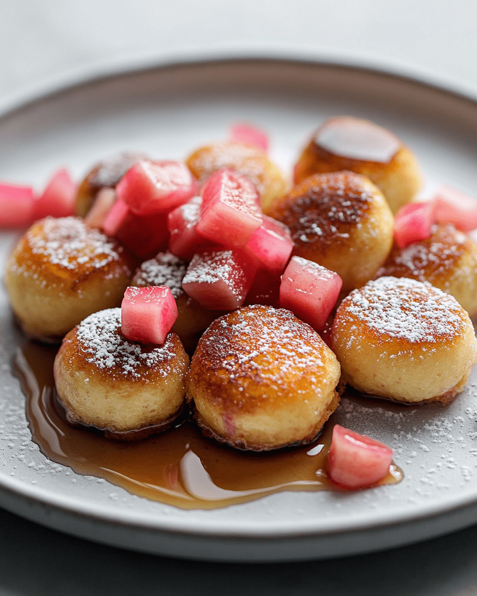 Close-up of rhubarb pancake bite texture