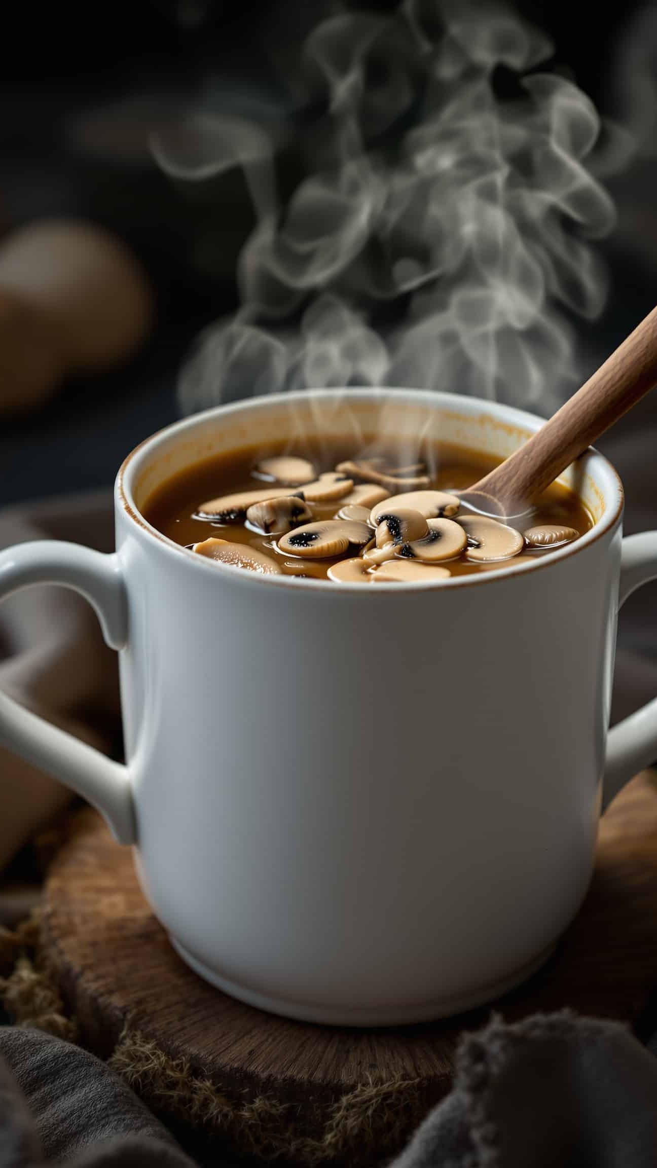 Close-up of functional mushroom broth for weight loss.