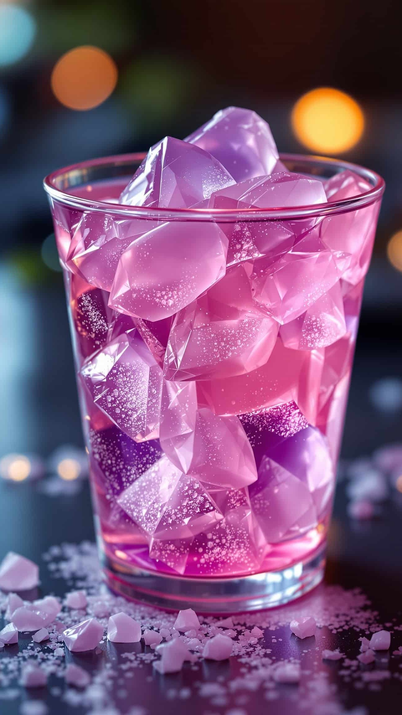 Close-up of jiggly violet-rose gelatin in a clear cup, weight loss recipe.