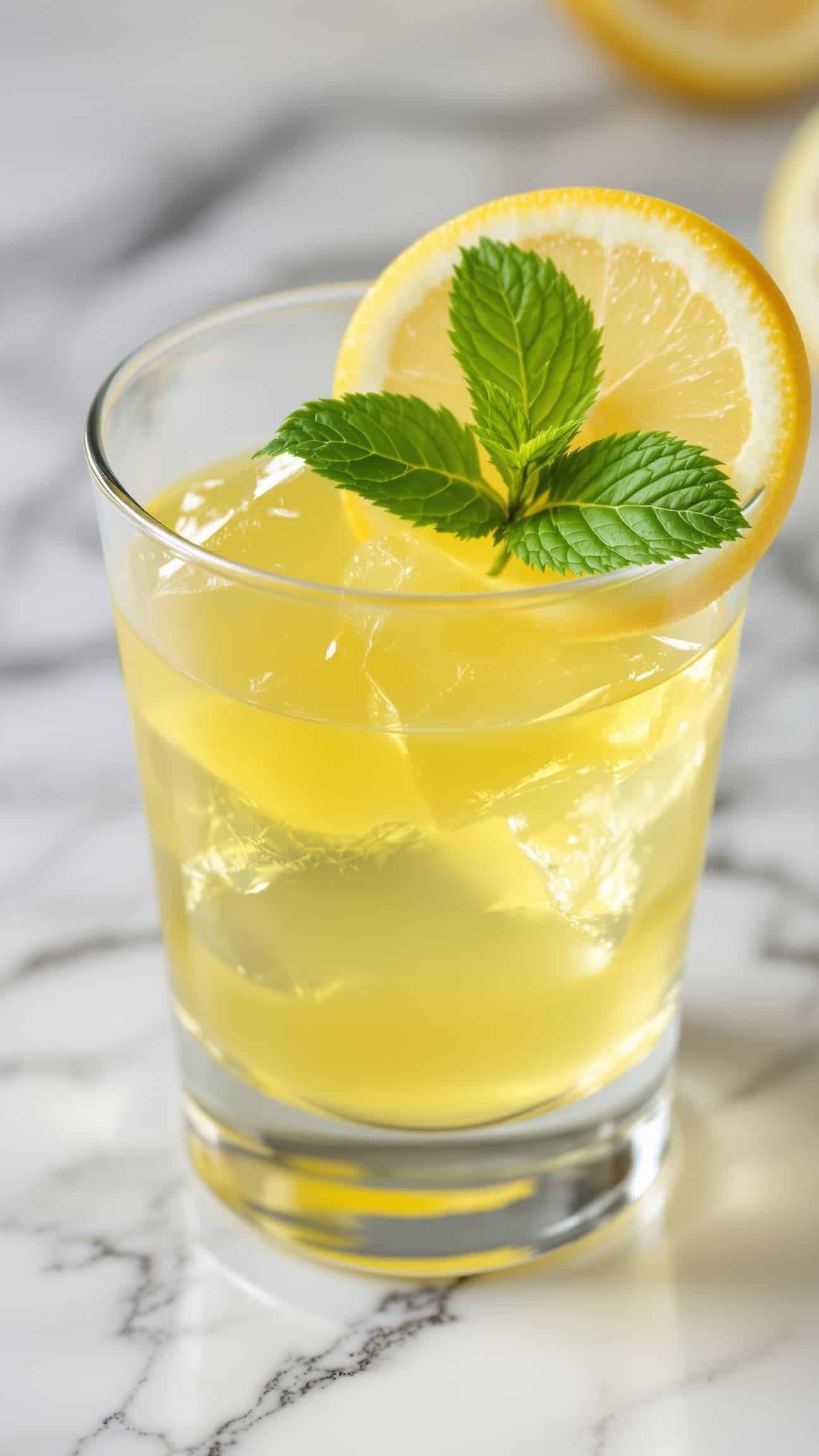 Close-up of gelatin bloating remedy with lemon