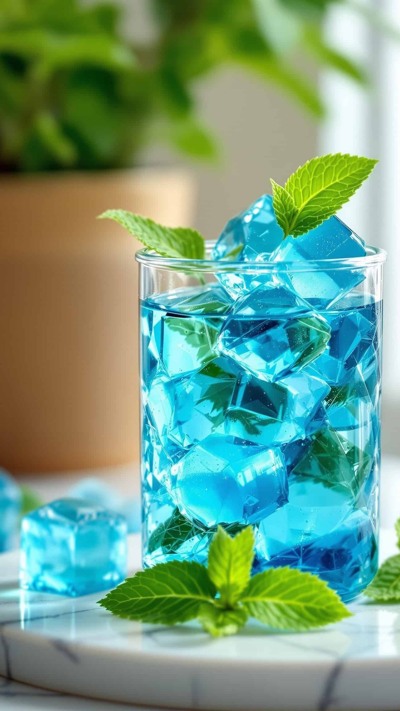 Close-up of bleu-transparent gelatin trick electrolyte recipe keto.