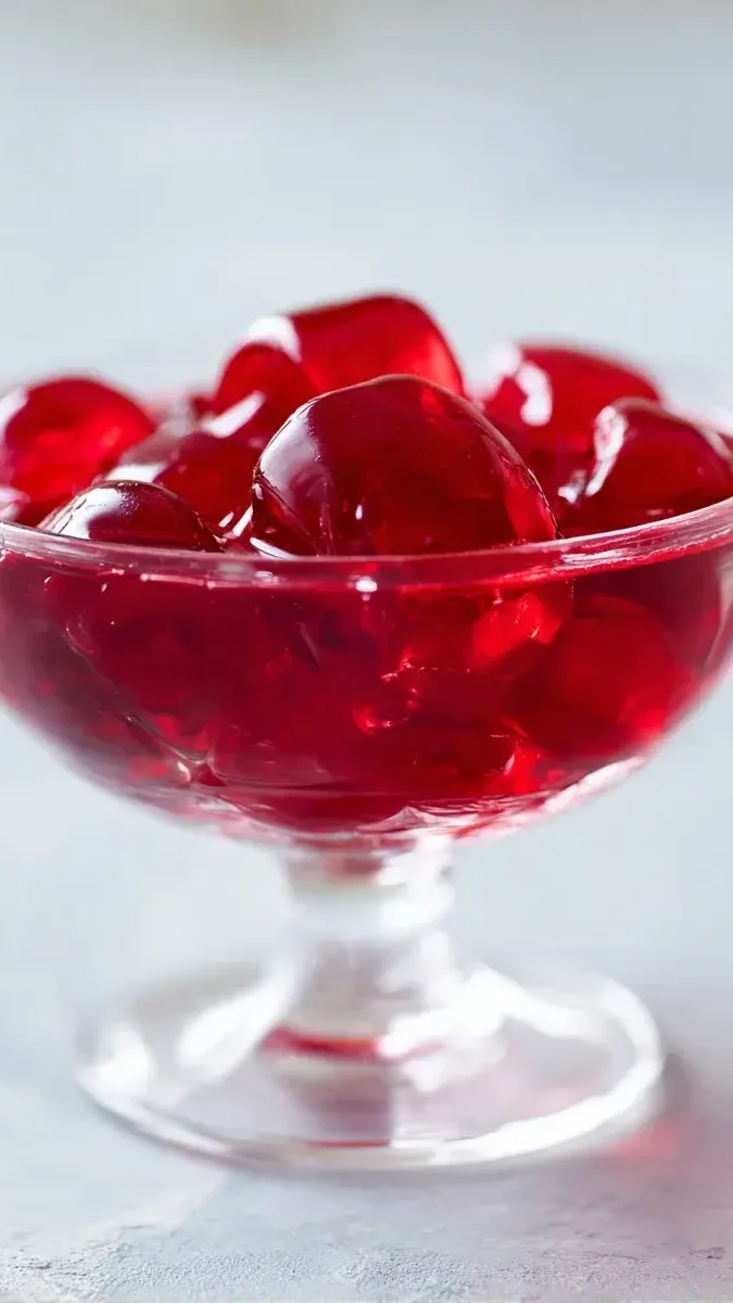 close‑up of strawberry gelatina texture