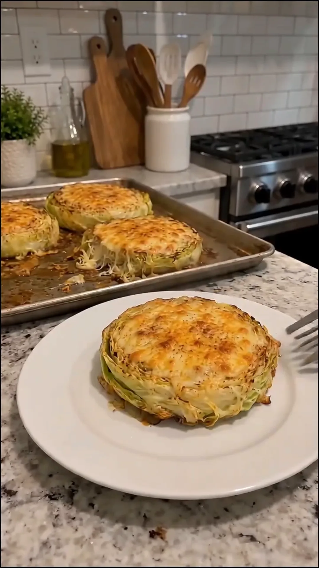 Golden Cheesy Baked Cabbage Steaks with Turkey Bacon – Cooking cabbage steaks in the oven