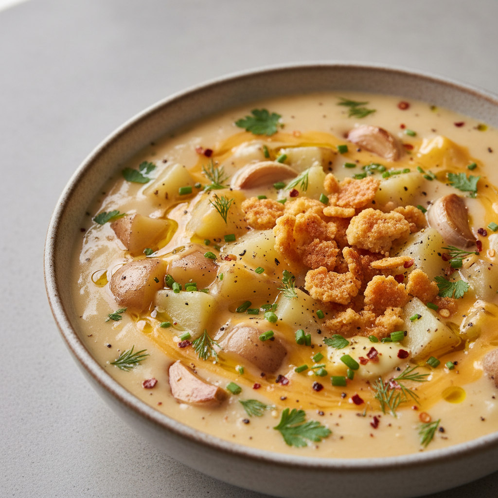 Hearty Cheddar Garlic Herb Potato Soup Recipe Hearty Cheddar Garlic Herb Potato Soup Recipe