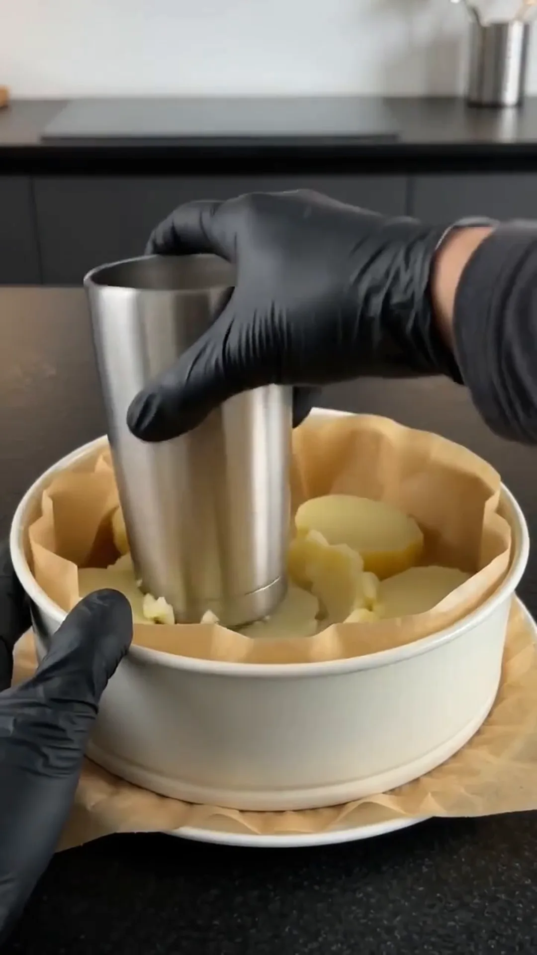 Hearty Cheesy Beef and Potato Crust Pie – pressing potatoes through a sieve