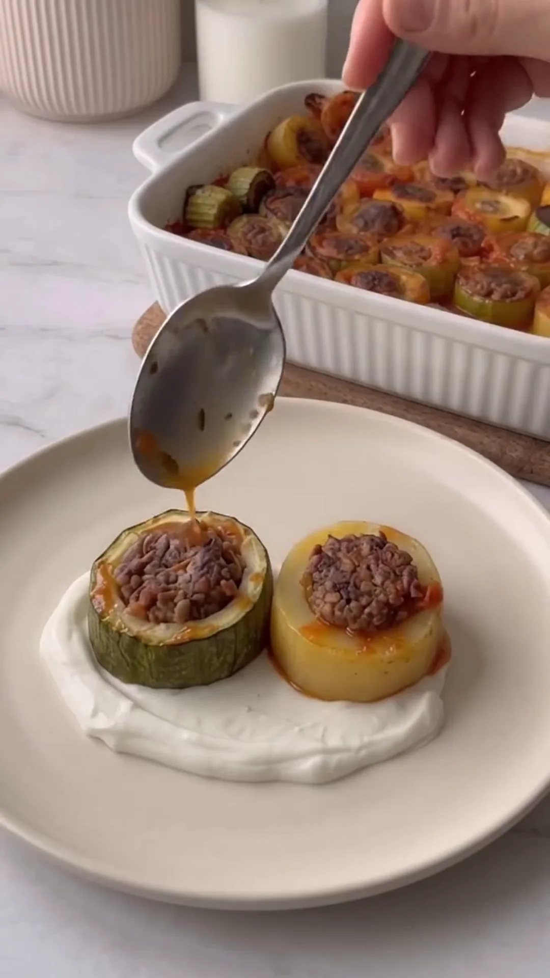 Hearty Meat-Stuffed Zucchini and Potato Bake