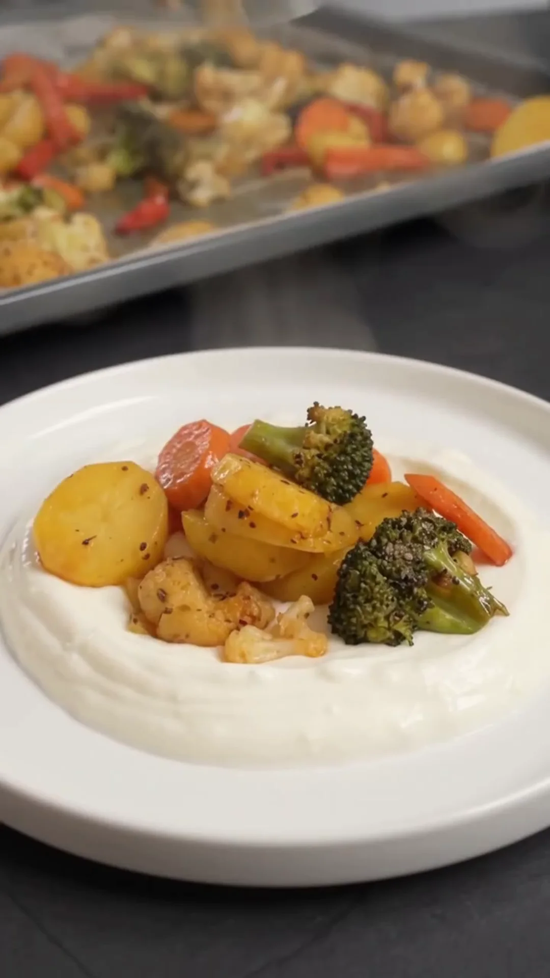 Herb-Roasted Mediterranean Vegetables with Garlic Yogurt