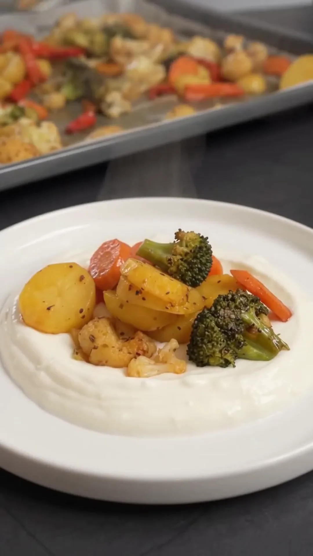 Herb-Roasted Mediterranean Vegetables with Garlic Yogurt – roasting vegetables in the oven
