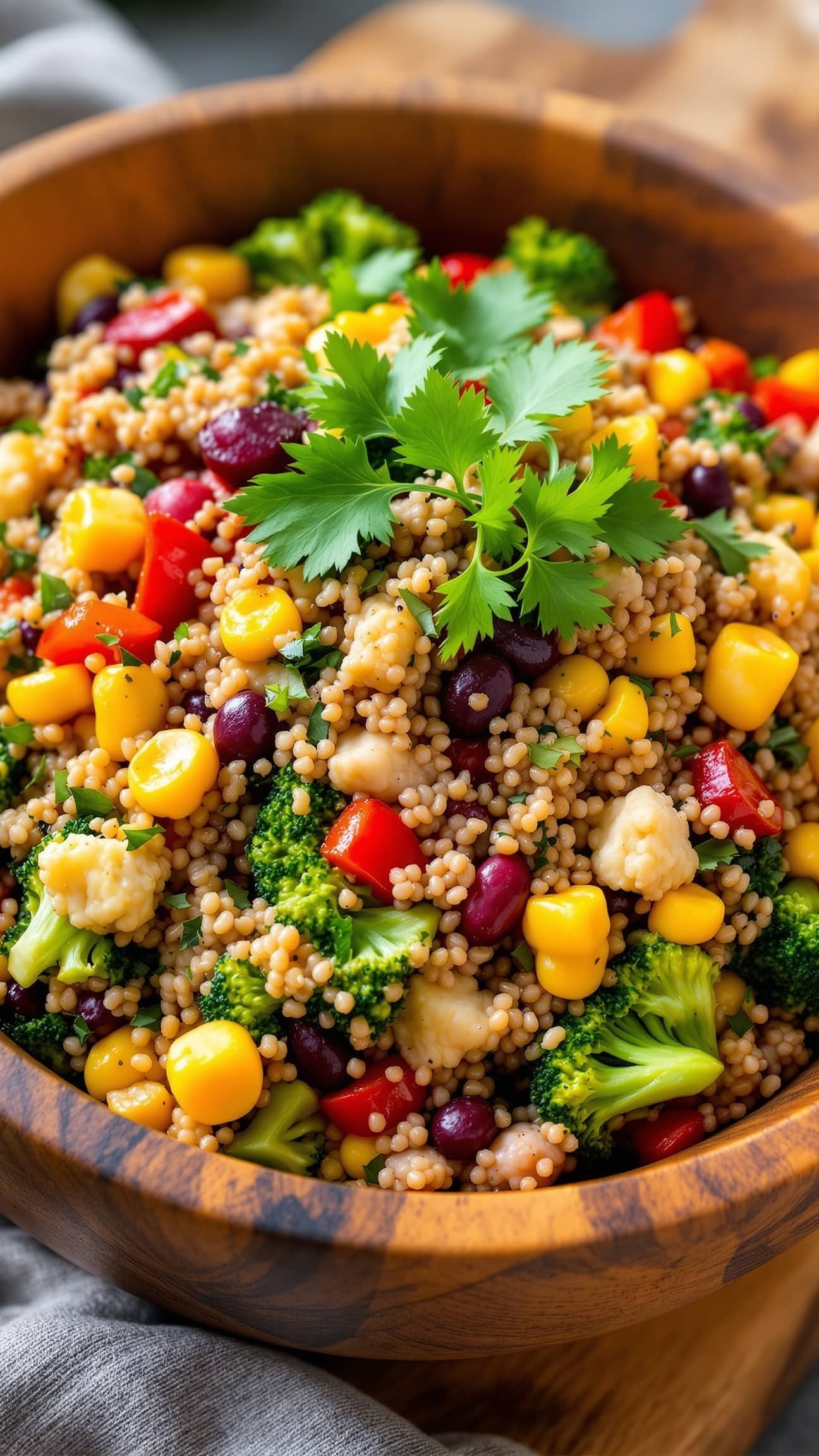 Close-up of multicolore hormone balancing meal plan with fresh cilantro.