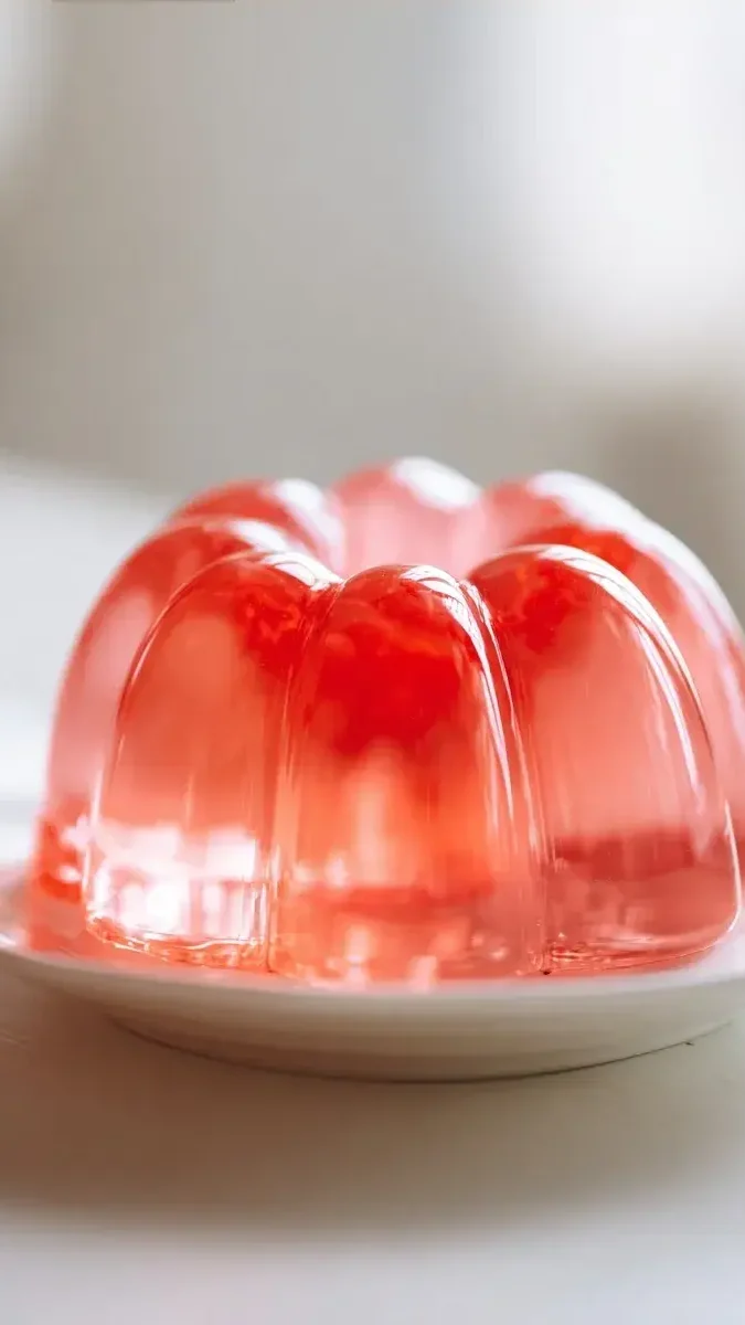 Close-up of gelatin texture and garnish