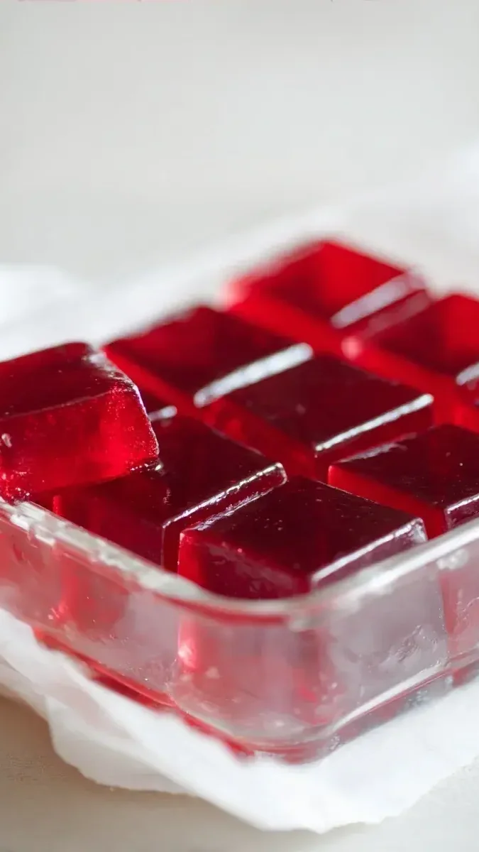 Close up of smooth red protein jello with a fresh raspberry