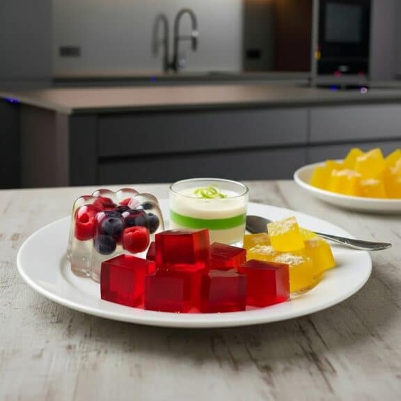 knox gelatin recipes Assorted gelatin cubes and berry jelly