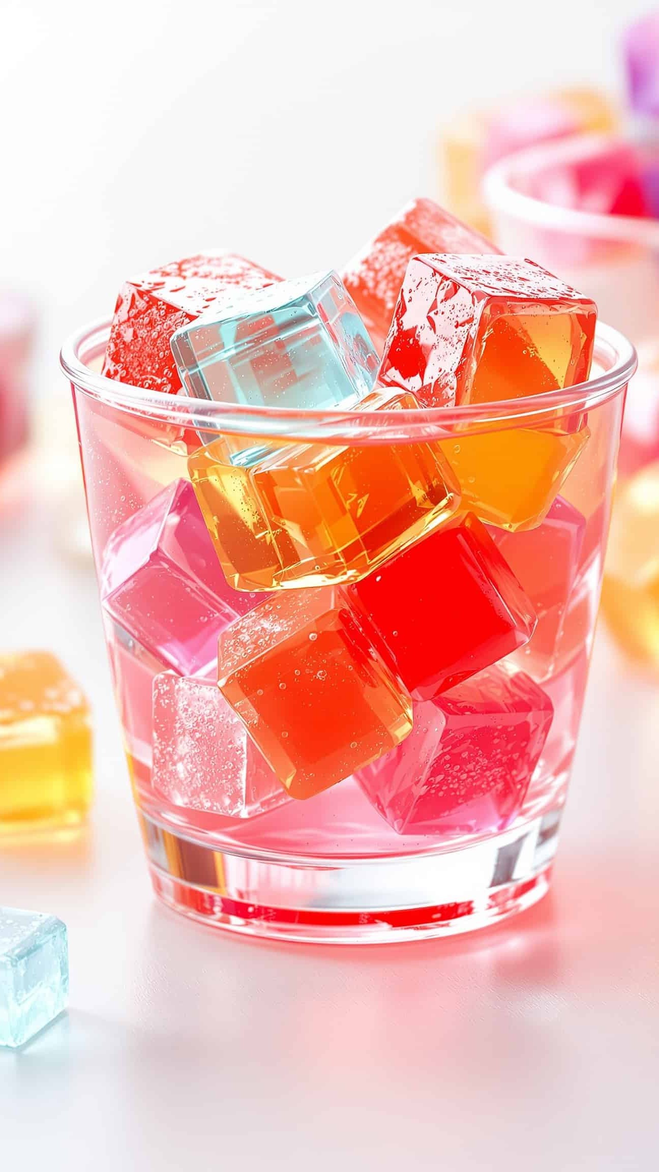 Close-up of rose-transparent Korean jelly snack low calorie recipe.