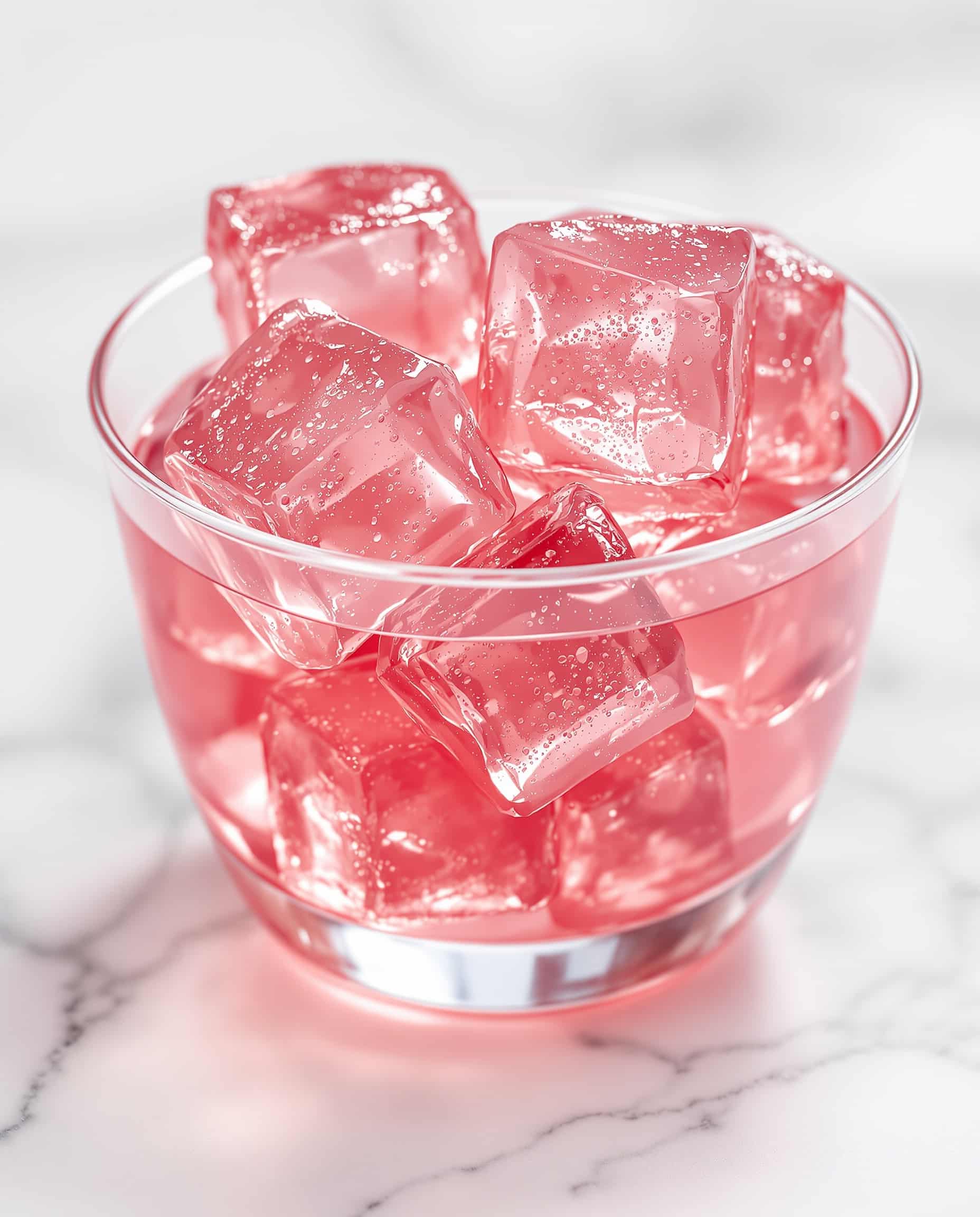 Close-up of jiggly rose-transparent Korean weight loss jelly