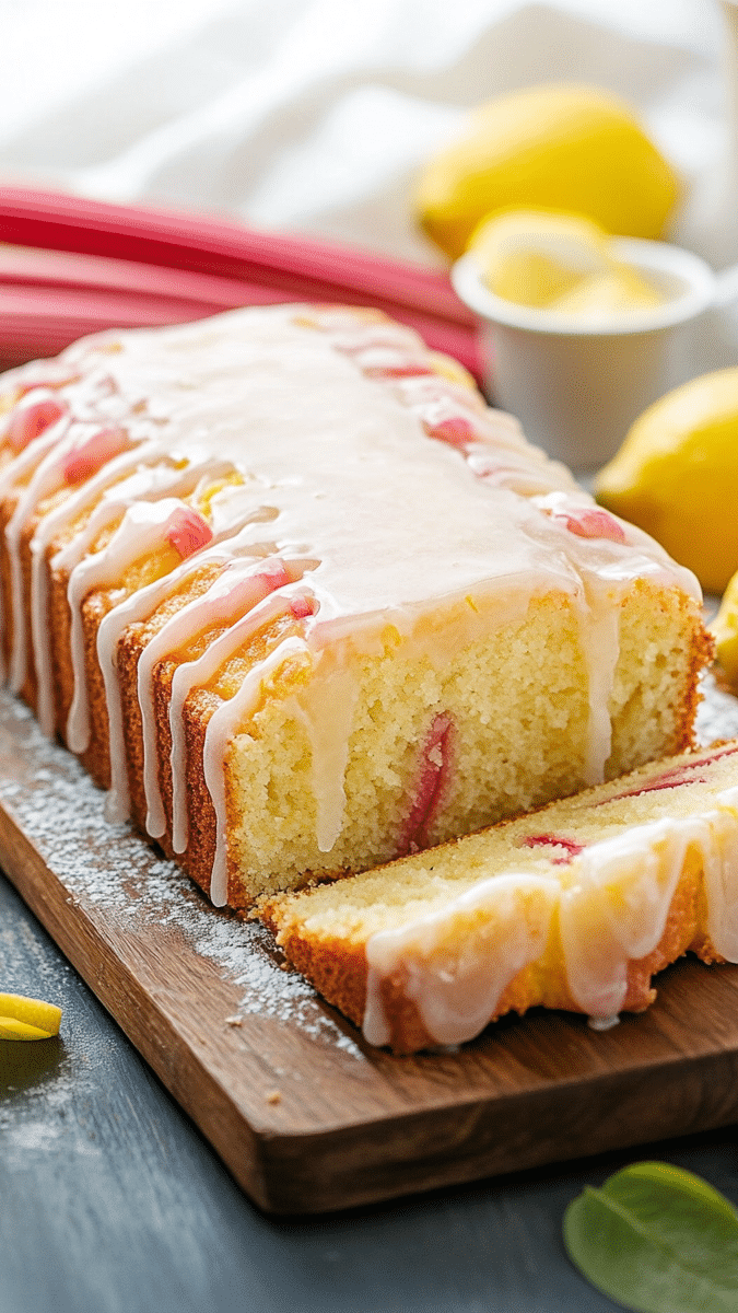 Lemon Rhubarb Glazed Loaf Cake