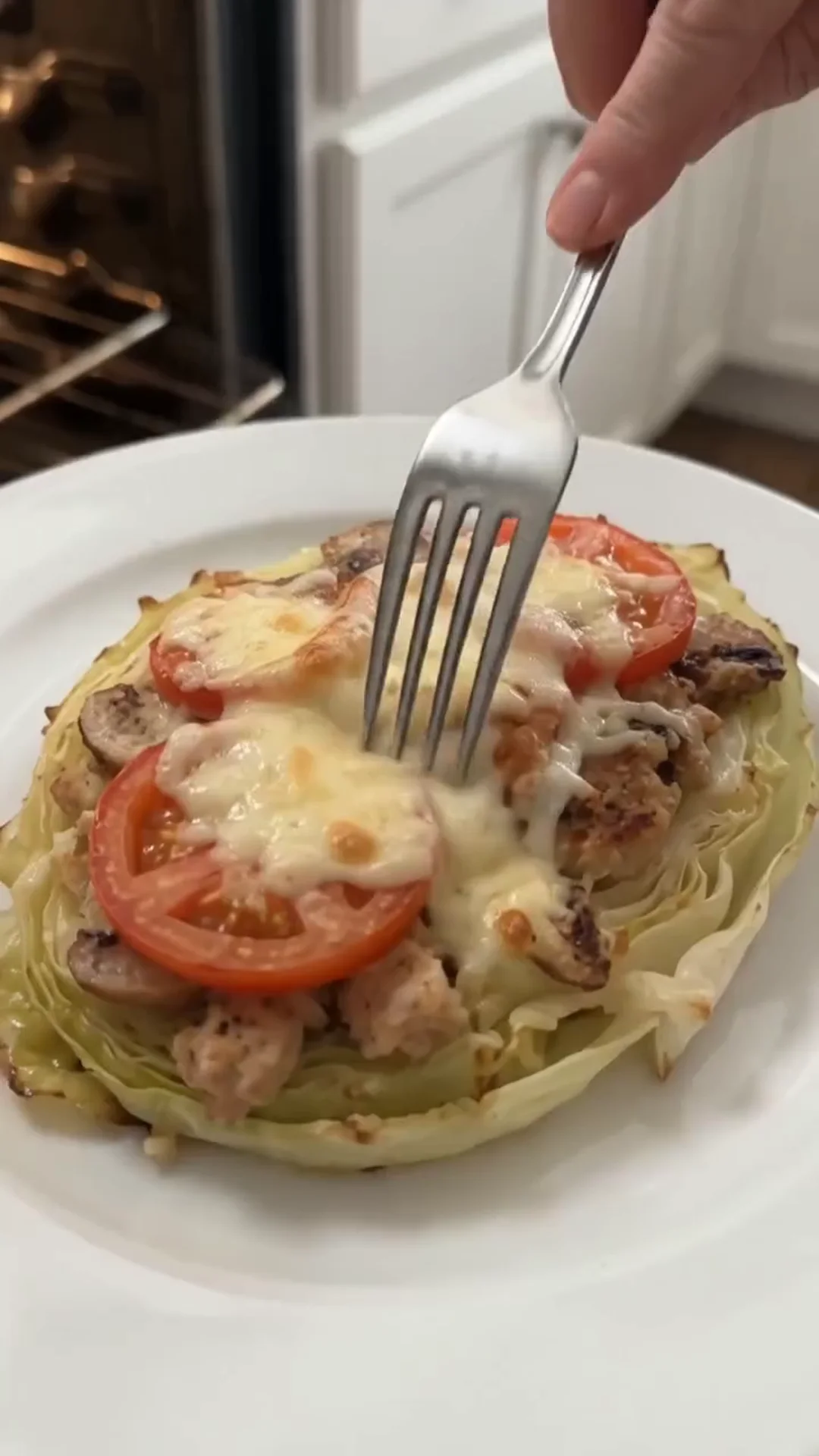 Loaded Cabbage Steaks with Ground Chicken and Mozzarella