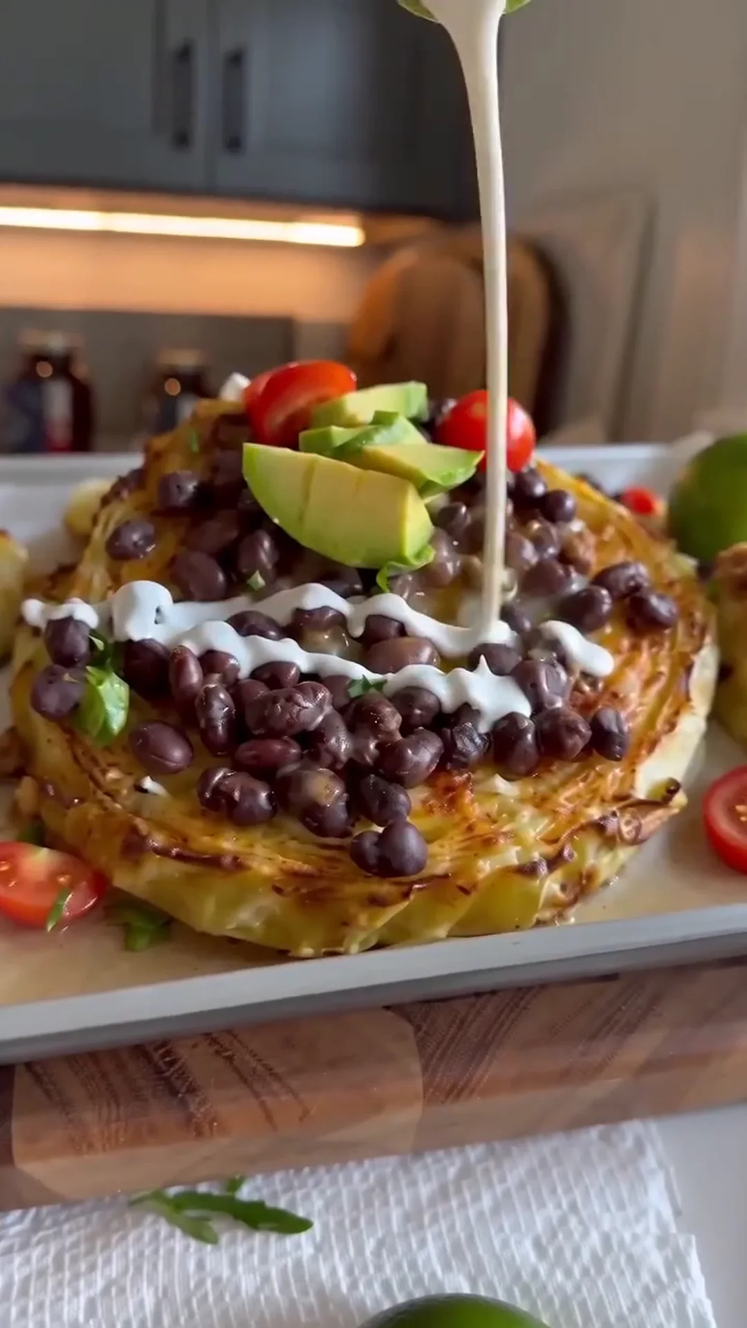 Loaded Taco Cabbage Steaks with Beef and Crema