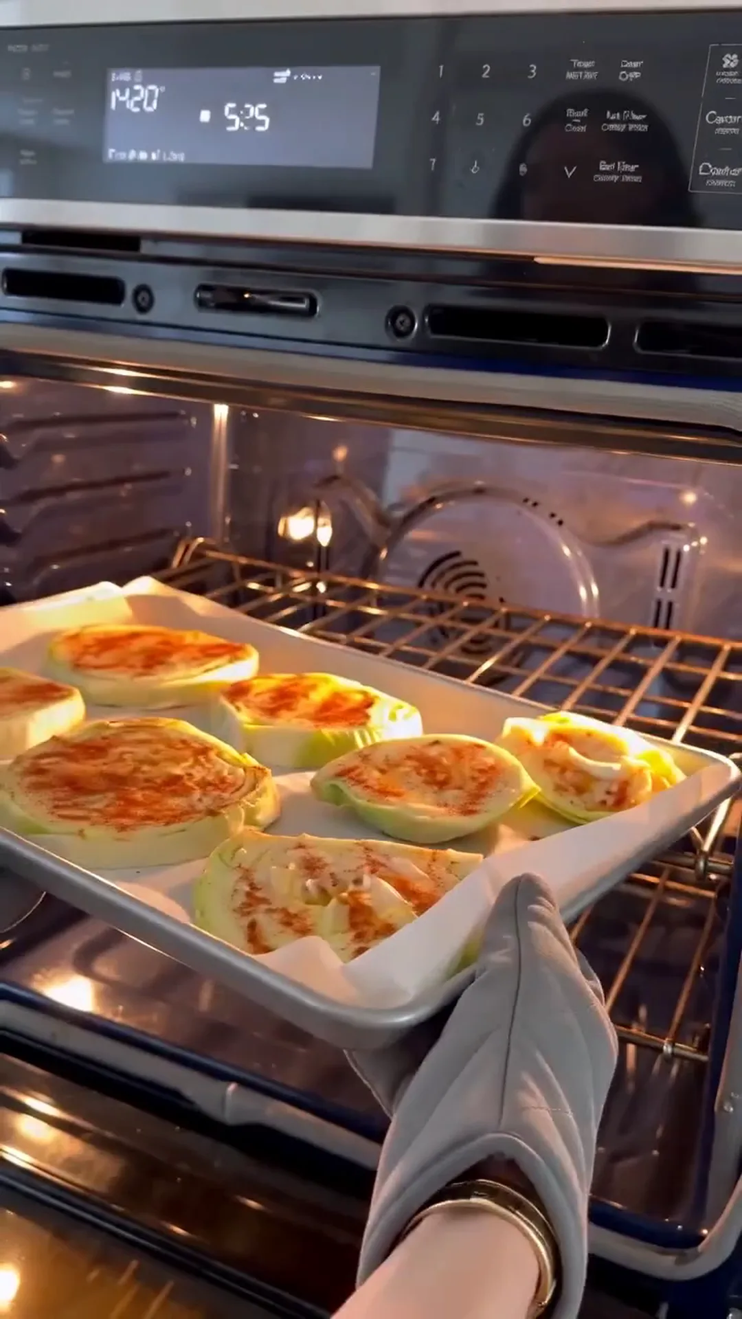 Loaded Taco Cabbage Steaks with Beef and Crema – cooking food in an oven