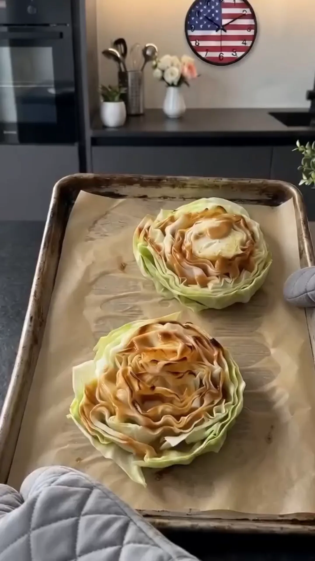 Miso Glazed Cabbage Flowers with Tahini and Cashews – Roasting cabbage heads in the oven