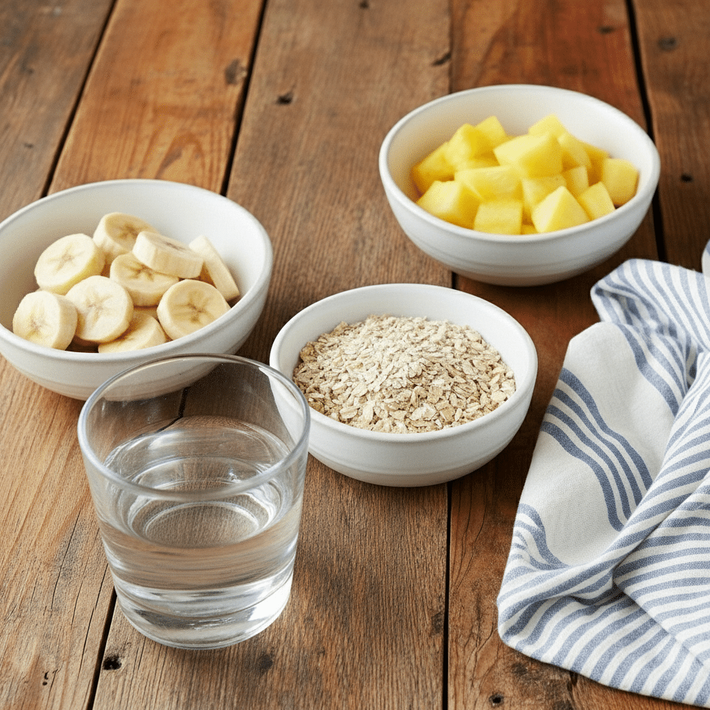 mix pineapple, banana and oats ingredients introduction detailed