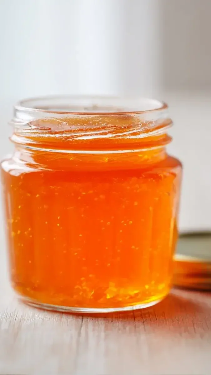 Close up of orange fluff jello salad texture