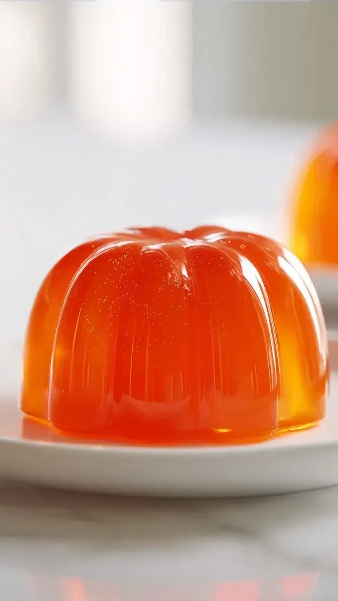Close-up of orange jello salad texture