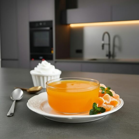 orange jello Orange gelatin in glass bowl